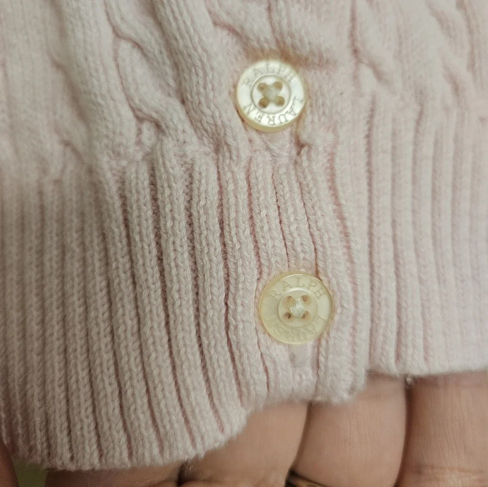 Ralph Lauren Baby Girl Mini Cable-Knit Hint of Pink Cardigan 12M